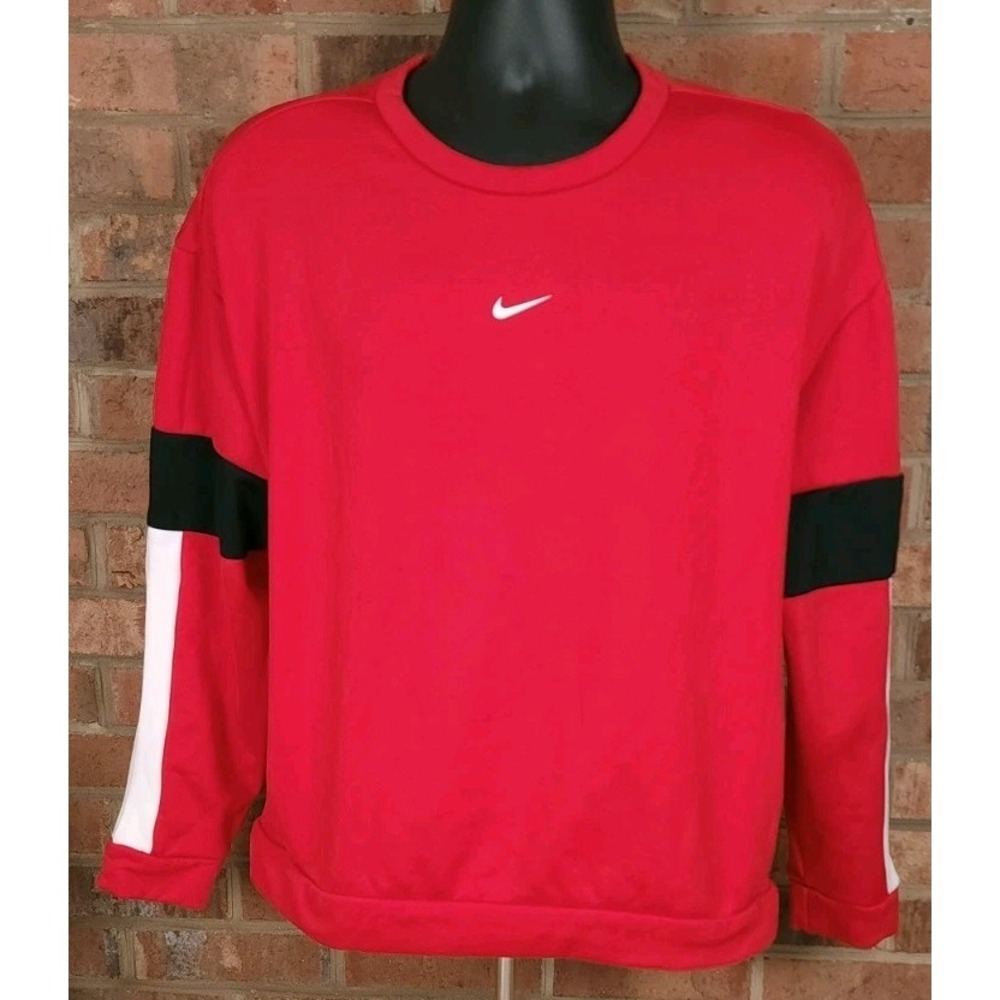 Nike Crewneck Sweatshirt Size M Red White Black Pockets Center Swoosh
